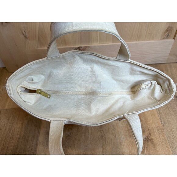 L.L. Bean Boat And Tote Bag White on White Ivory Zipper Top Medium Canvas USA - Picture 9 of 9